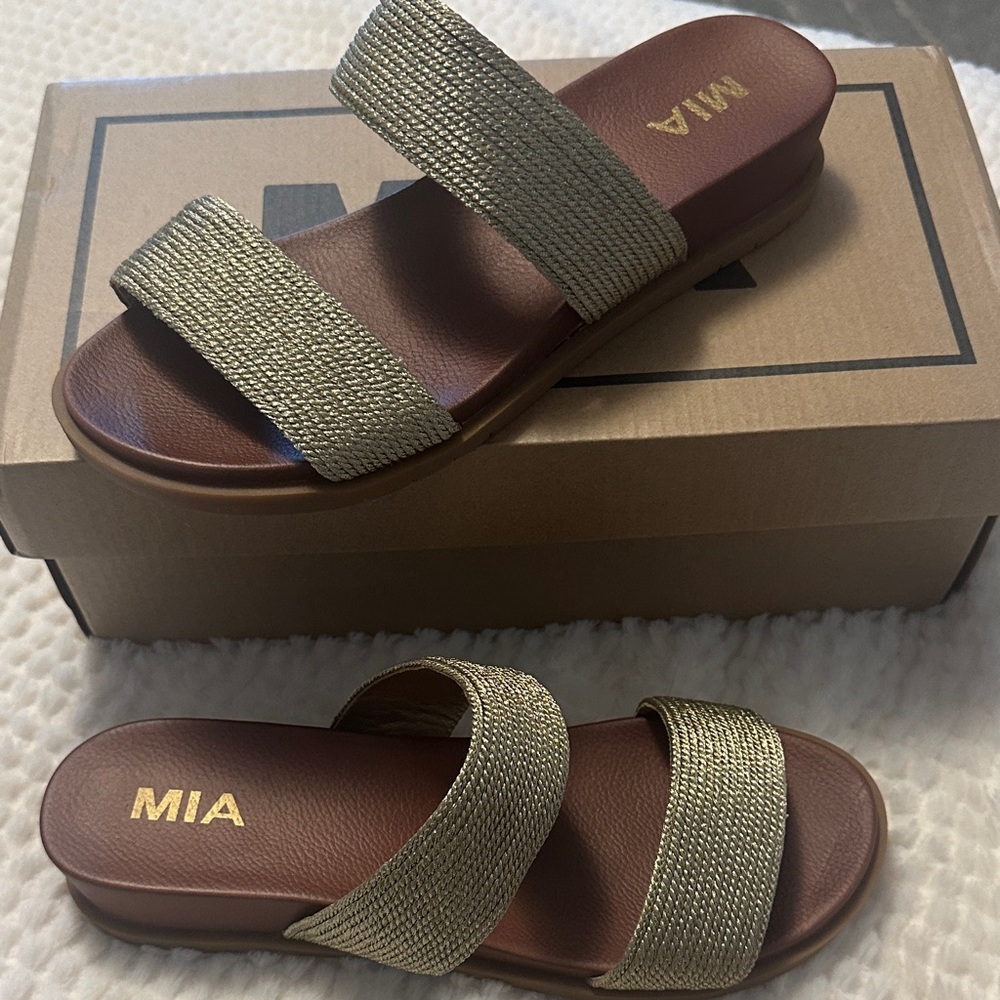 MIA Metallic Gold and Rich Brown Slides NWT